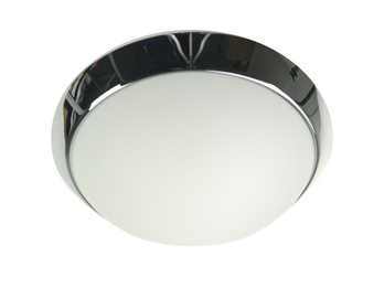 LED Deckenleuchte / Deckenschale rund, Opalglas matt, Dekorring Chrom, Ø 45cm