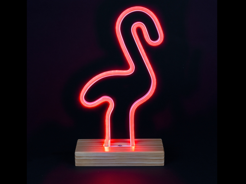 Retro LED Tischleuchte / Dekoleuchte Flamingo, pinkes Licht, Höhe ca. 33cm