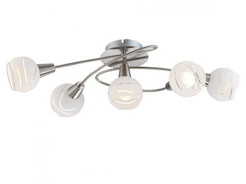 5-flammige Deckenleuchte mit E14 LED, Glasschirme satiniert mit Muster, B: 62cm