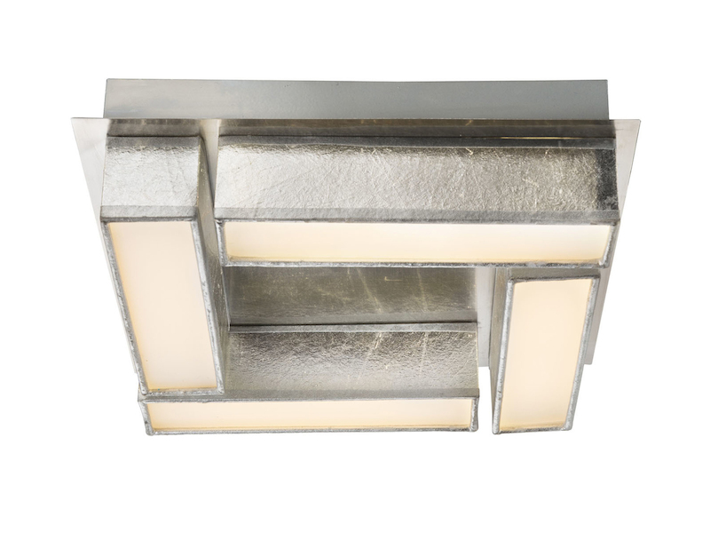 Ausgefallene LED Deckenleuchte PACO Textil Silber Metallic, Quadrat 30cm
