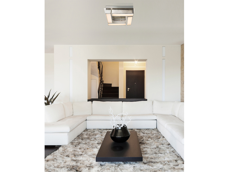 Ausgefallene LED Deckenleuchte PACO Textil Silber Metallic, Quadrat 30cm