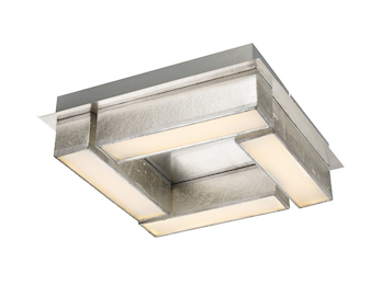 Ausgefallene LED Deckenleuchte PACO Textil Silber Metallic, Quadrat 30cm