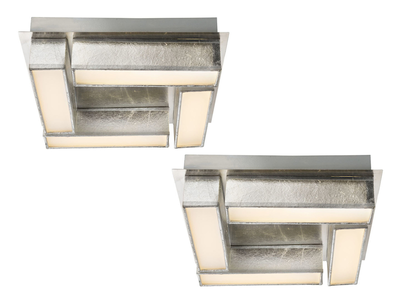 LED Deckenleuchten Set PACO mit Stoff silber, Deckenlampen modern, Quadrat 30cm