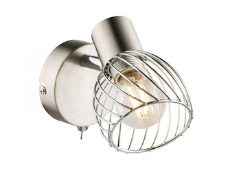 LED Wandleuchte Silber matt mit Schalter und Gitterschirm, Breite 8cm