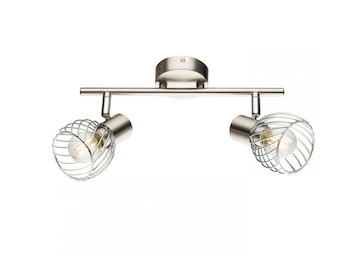 LED Deckenstrahler Silber 2-flammig mit Gitter Lampenschirmen, Breite 30cm