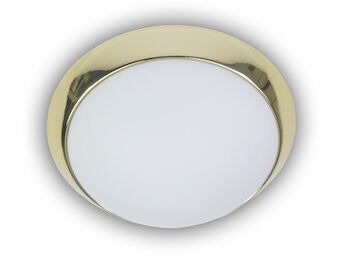 LED Deckenleuchte  Deckenschale Opalglas matt, Dekorring Messing poliert, Ø 25cm
