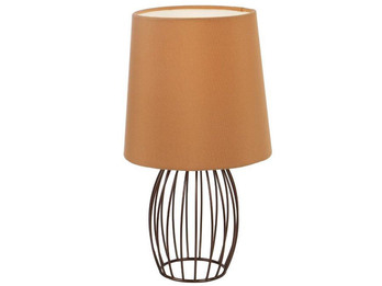 LED Tischleuchte AKIN mit braunem Stoffschirm und Metallgitter, Höhe 29cm