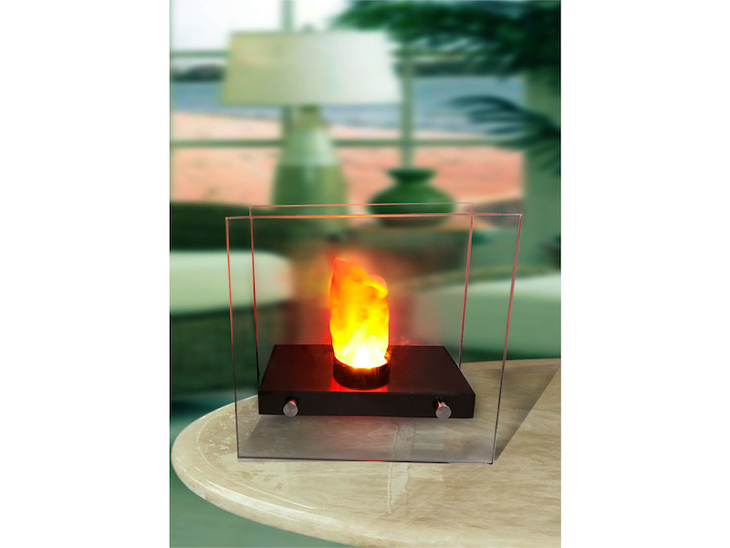 Effektvolle LED Tischlampe FIRE im Design Tischkamin, Glas 30,5 x 15 cm