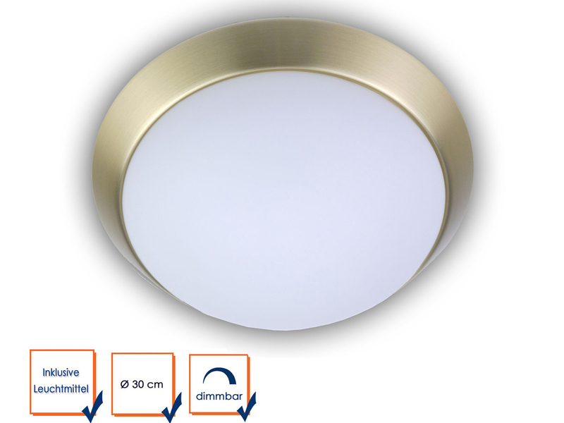 LED Deckenleuchte Deckenschale Opalglas matt Dekorring Messing matt, Ø 30cm