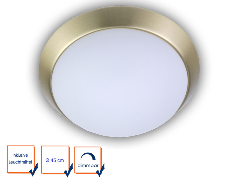 LED Deckenleuchte Deckenschale Opalglas matt Dekorring Messing matt, Ø 45cm