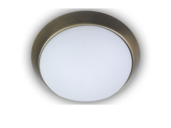 LED Deckenleuchte / Deckenschale, Opalglas matt, Dekorring Altmessing, Ø 35cm