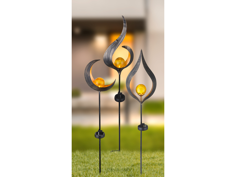 Kunstvolle LED Solarleuchte Metall bronzefarben mit Glaskugel, Erdspießleuchte