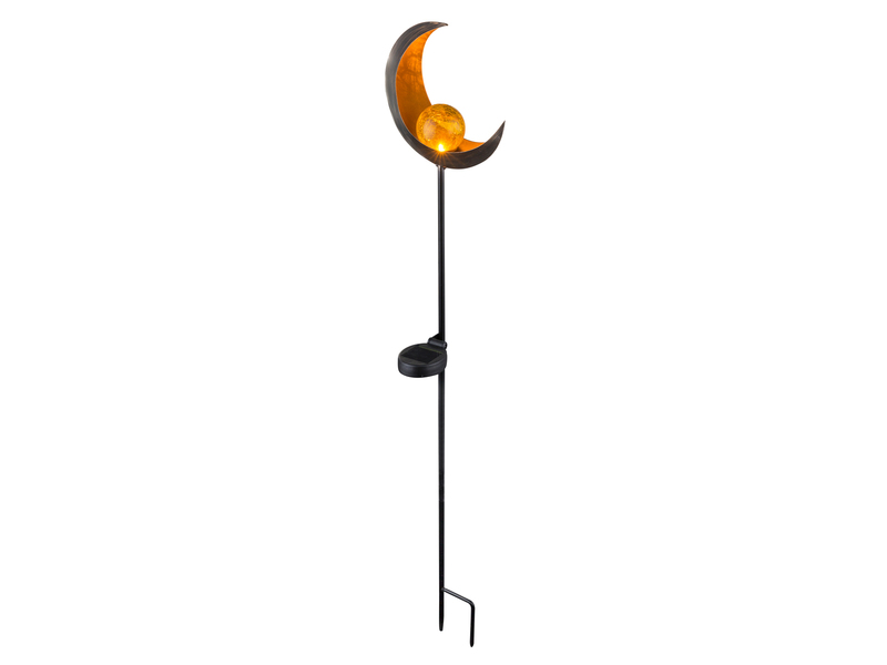 Solarleuchte Mond mit Erdspieß, Metall Bronze & Crackleglas Kugel, Höhe 90cm