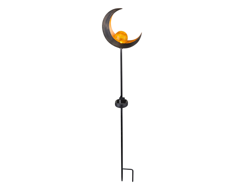Solarleuchte Mond mit Erdspieß, Metall Bronze & Crackleglas Kugel, Höhe 90cm