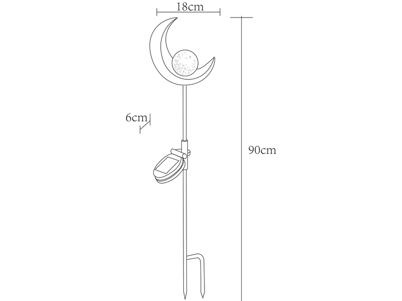 Solarleuchte Mond mit Erdspieß, Metall Bronze & Crackleglas Kugel, Höhe 90cm