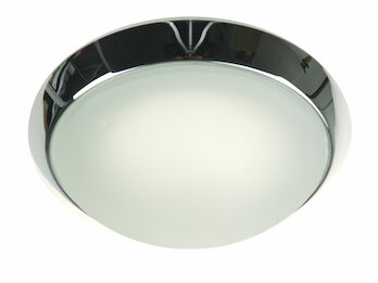 LED Deckenleuchte / Deckenschale rund, Glas Alabaster, Dekorring Chrom, Ø 25cm