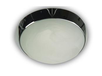 LED Deckenleuchte / Deckenschale rund, Glas Alabaster, Dekorring Chrom, Ø 30cm