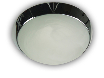 LED Deckenleuchte / Deckenschale rund, Glas Alabaster, Dekorring Chrom, Ø 35cm