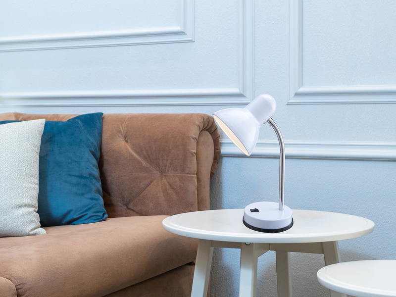 Kleine Retro LED Schreibtischlampe Weiß mit Flexarm, Höhe 35cm