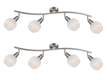 2er Set LED Deckenstrahler 4-flammig, Glasschirme satiniert, Breite 70cm