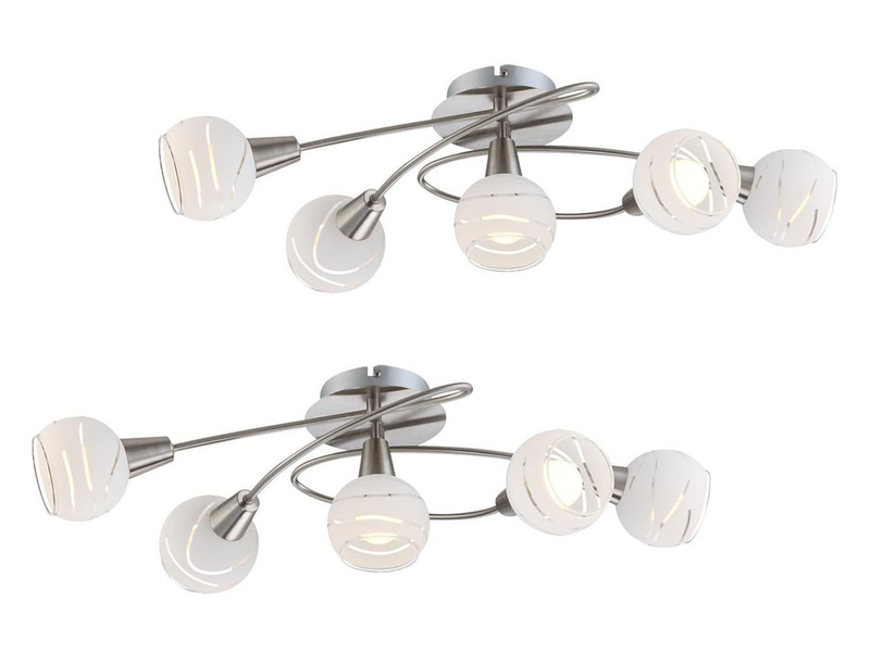 2er SET LED Deckenlampen 5-flammig, Glasschirme satiniert, Breite 62,4cm