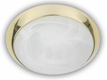 LED Deckenleuchte rund, Glas Alabaster, Dekorring Messing poliert, Ø 25cm