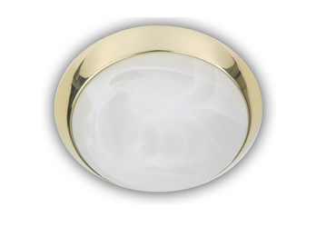 LED Deckenleuchte rund, Glas Alabaster, Dekorring Messing poliert, Ø 30cm