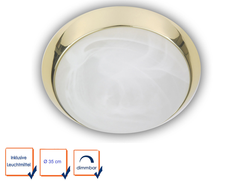 LED Deckenleuchte rund, Glas Alabaster, Dekorring Messing poliert, Ø 35cm