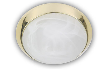 LED Deckenleuchte rund, Glas Alabaster, Dekorring Messing poliert, Ø 35cm