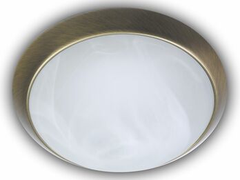 LED Deckenleuchte rund, Glas Alabaster, Dekorring Altmessing, Ø 25cm