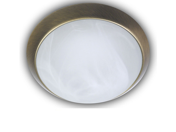 LED Deckenleuchte rund, Glas Alabaster, Dekorring Altmessing, Ø 35cm