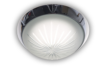 LED Deckenleuchte rund, Schliffglas satiniert, Dekorring Chrom, Ø 35cm