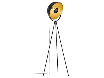Retro Stehleuchte MONA schwarz gold mit schwenkbarem Reflektor, Höhe 160cm