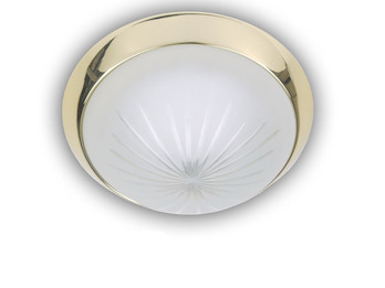 LED Deckenleuchte rund, Schliffglas satiniert, Dekorring Messing poliert, Ø 30cm
