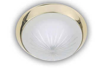 LED Deckenleuchte rund, Schliffglas satiniert, Dekorring Messing poliert, Ø 35cm
