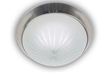 LED Deckenleuchte rund, Schliffglas satiniert, Dekorring Nickel matt, Ø 30cm