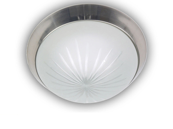 LED Deckenleuchte rund, Schliffglas satiniert, Dekorring Nickel matt, Ø 35cm