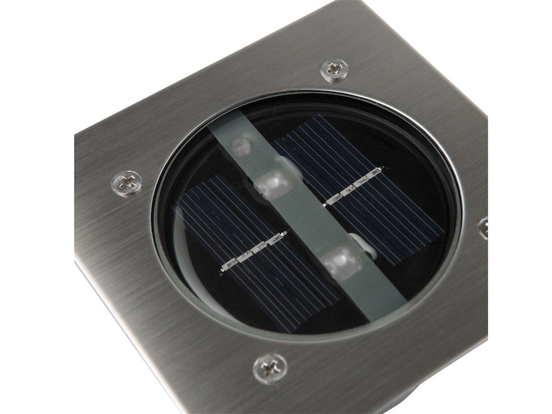 Solar LED Bodeneinbaustrahler 2er SET für Außen, Edelstahl 4-eckig 10x10cm, IP67