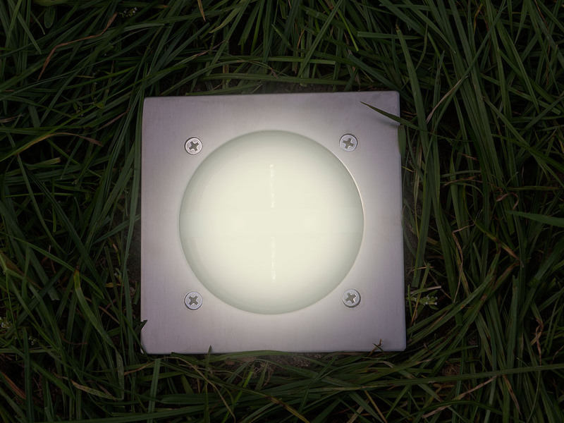 Solar LED Bodeneinbaustrahler 6er SET für Außen, Edelstahl 4-eckig 10x10cm, IP67