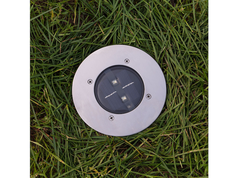 Solar LED Bodeneinbaustrahler 2er SET für Außen, Edelstahl rund Ø14cm IP67