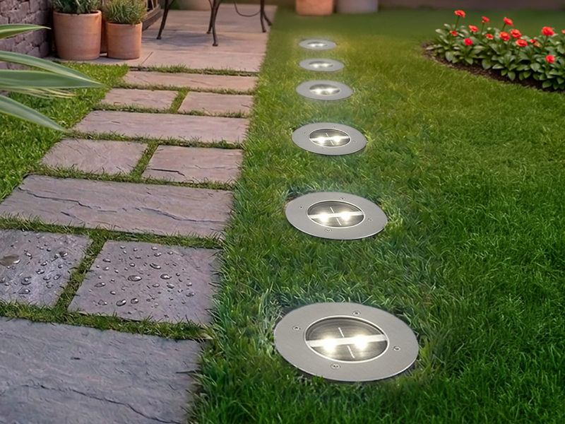 Solar LED Bodeneinbaustrahler 6er SET für Außen, Edelstahl rund Ø14cm IP67