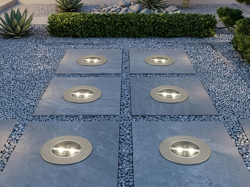 Solar LED Bodeneinbaustrahler 6er SET für Außen, Edelstahl rund Ø14cm IP67