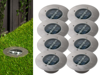 Solar LED Bodeneinbaustrahler 8er SET für Außen, Edelstahl rund Ø14cm IP67
