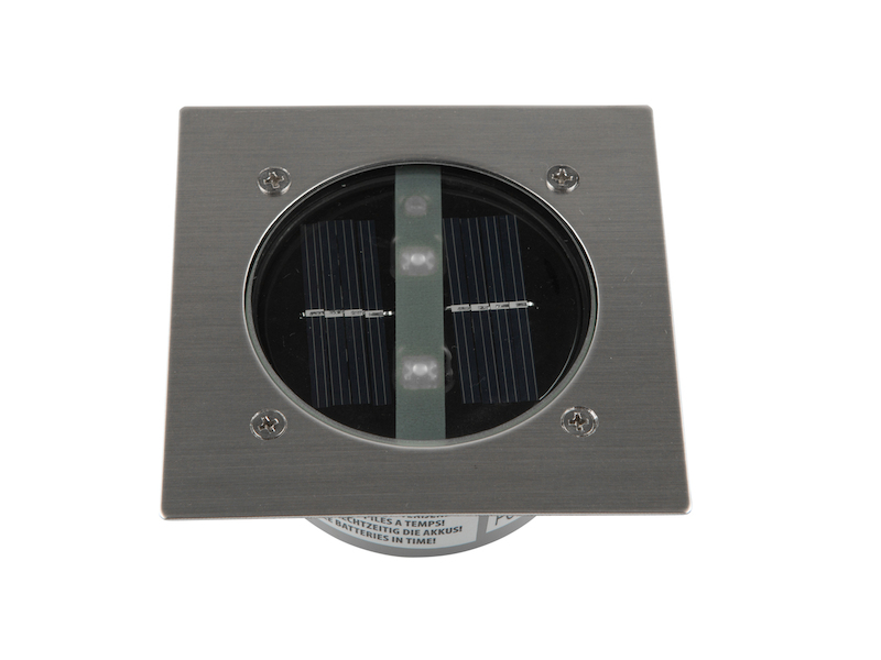 Solar LED Bodeneinbaustrahler 4er SET für Außen, Edelstahl 4-eckig 10x10cm, IP67