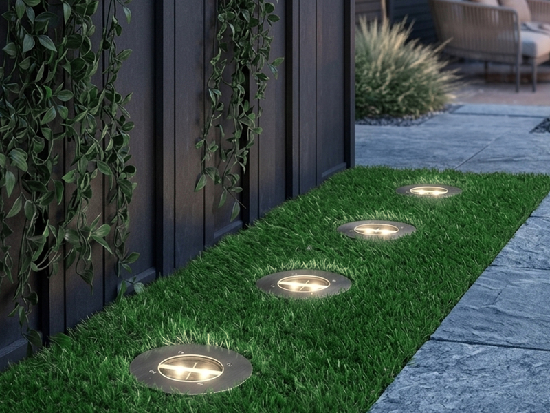 Solar LED Bodeneinbaustrahler 4er SET für Außen, Edelstahl rund Ø14cm IP67