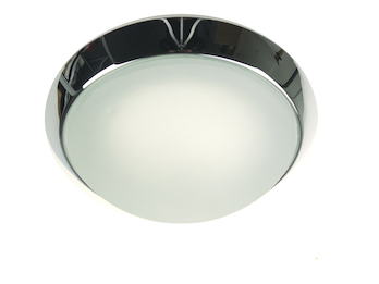 LED Deckenleuchte rund, Glas satiniert mit Klarrand, Dekorring Chrom, Ø 25cm