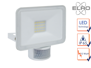 LED Flutlichtstrahler mit Bewegungsmelder 110 ° x 6m - 10Watt - IP54 in weiß