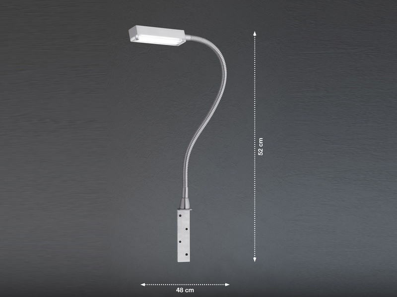 LED Bettlampe RAIK Silber zum Anschrauben, mit Stecker, dimmbar, Breite 3cm