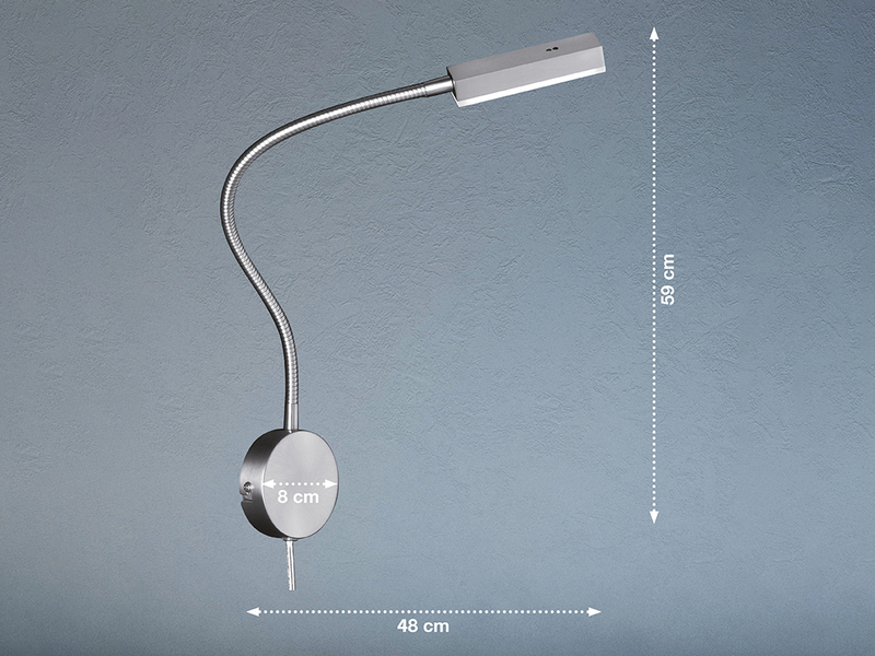 LED Wandlampe RAIK Silber mit Stecker, Leselampe mit Gestensteuerung, Breite 8cm