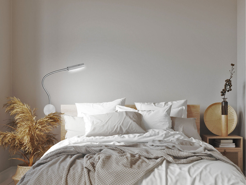 LED Wandlampe RAIK Silber mit Stecker, Leselampe mit Gestensteuerung, Breite 8cm